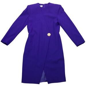 NWT Vintage 90s Violet Purple Faux Wrap Dress Gold Button KASPER Womens 8 Retro
